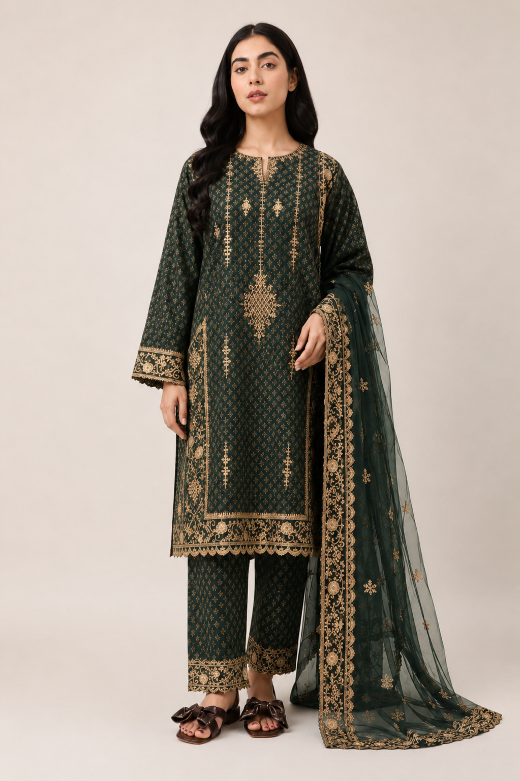 RowSilk 3pc Suit Shawl Dupatta Embroidery